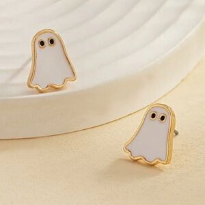 White Enamel Ghost Earrings & Necklace Set New